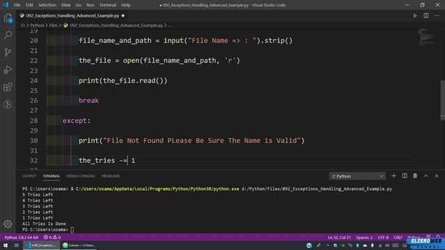 Learn Python in Arabic #092 - Exceptions Handling Advanced Example смотреть онлайн