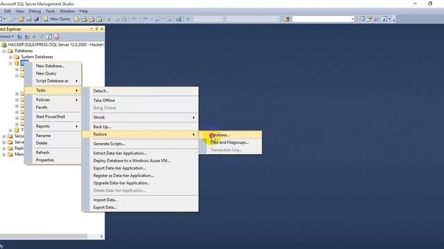 Restore (.bak) file in SQL Server Management Studio 2014 смотреть онлайн