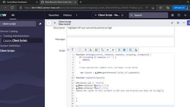 How to Create client script and use case# show an alert when caller is VIP смотреть онлайн