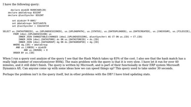 Databases: Hash Match in Query has high cost and high number of excecutions смотреть онлайн
