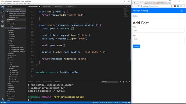 Getting Started With AdonisJS 4.0 [4] - Add Post & Validation смотреть онлайн