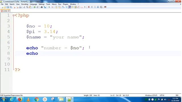 Wroking with PHP Variables, gettype and settype function | Lesson - 2 | PHP in Hindi смотреть онлайн