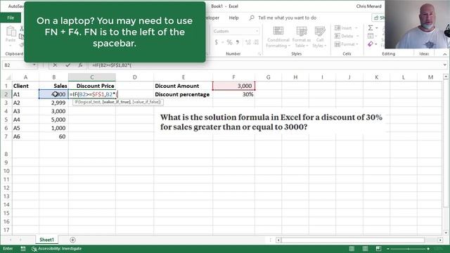 Excel: IF Function with Absolute Reference for discount percentage by Chris Menard смотреть онлайн