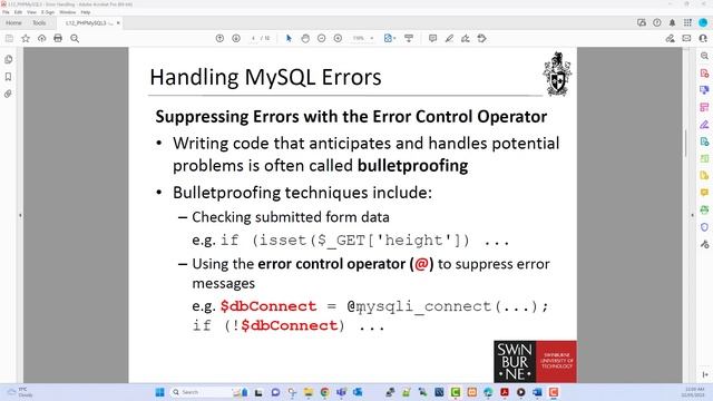 PHP and MySQL 3 – Error Handling Intro смотреть онлайн