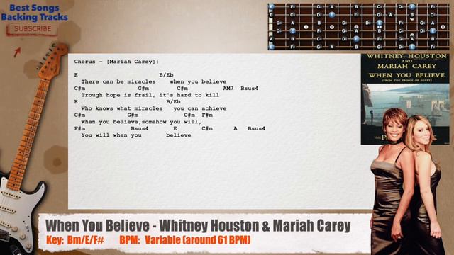 🎸 When You Believe - Whitney Houston & Mariah Carey Guitar Backing Track with chords and lyrics смотреть онлайн