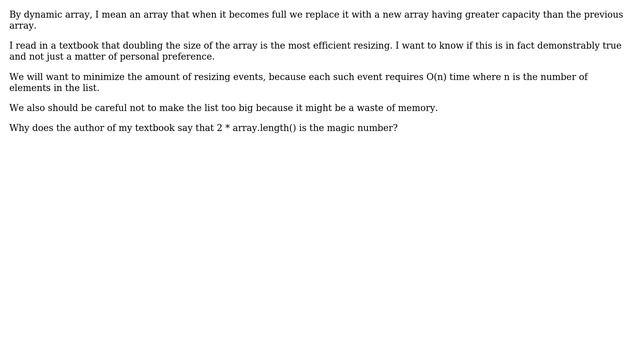 Why is it most efficient to resize a dynamic array to 2 \* array.length()? (2 Solutions!!) смотреть онлайн