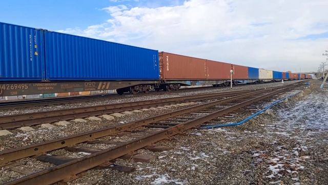 Двойной тепловоз 2ТЭ116М с контейнерным составом. 07.11.2023