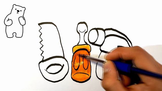 How To Draw SAW, HAMMER and SCREWDRIVER for kids | Как нарисовать ПИЛУ И МОЛОТОК для детей смотреть онлайн