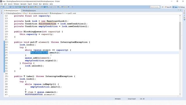 How will you implement a Blocking Queue using Lock and Condition Interface provided in JDK? смотреть онлайн