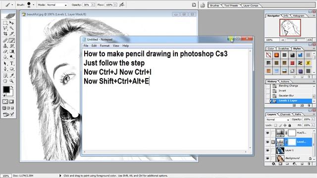 How to make pencil drawing in Photoshop Cs3 | It's easy to sketch смотреть онлайн