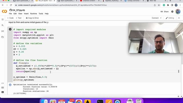 Optimisation and computing depth of flow in Python смотреть онлайн