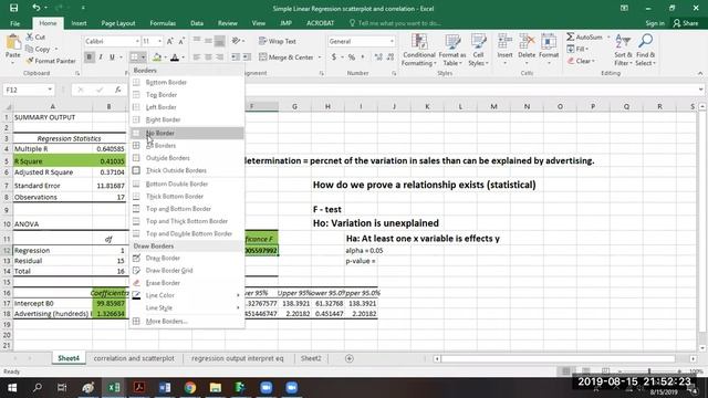 simple linear regression output, F test, slope tests смотреть онлайн