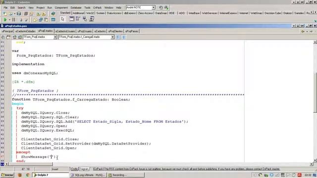 Aula 5 - Delphi 7 + MySQL 4.1.22 + Criação de tela e cadastro de cidades Part. III смотреть онлайн