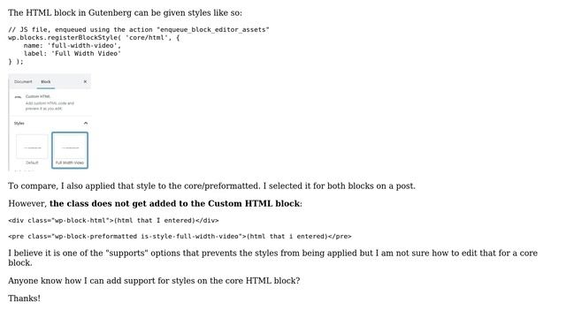 Wordpress: How can I add Block Style support to the core HTML block in Gutenberg? смотреть онлайн