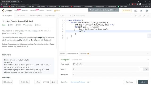 LeetCode 121 | Best Time to Buy and Sell Stock | Array | Java смотреть онлайн