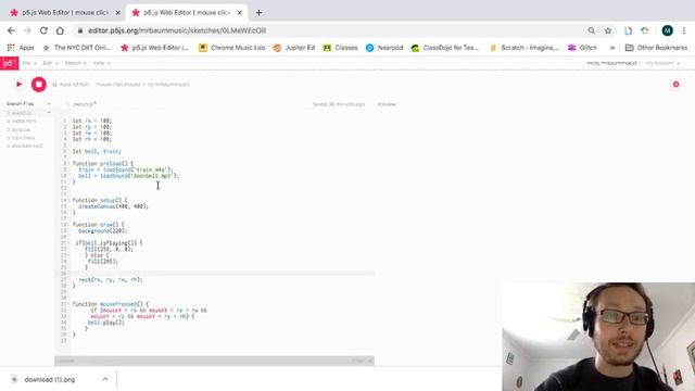 p5.js tutorial - Clicking Shapes to trigger sounds & animation - part 3: Connect animation w/ soun смотреть онлайн