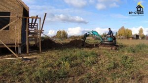 Строительство каркасного дома  - День 12 «Обшиваем стены и копаем траншею под воду»