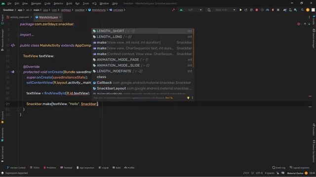 How to Create a Snackbar in Android | JAVA смотреть онлайн