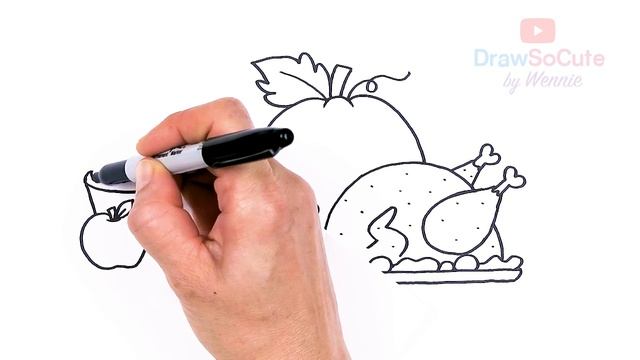 How to Draw a Thanksgiving Holiday Dinner Feast | Easy Food Art смотреть онлайн