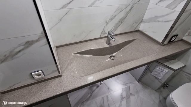 Подвесная столешница в санузел с монолитной раковиной «Флоренция». смотреть онлайн