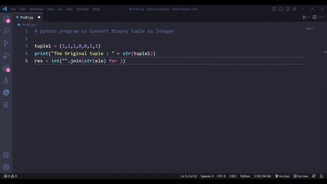 python program to Convert Binary tuple to Integer. #python #newvideo #coding смотреть онлайн