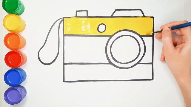 Рисунок и раскраска для детей. Как нарисовать Фотоаппарат. Учим цвета. смотреть онлайн