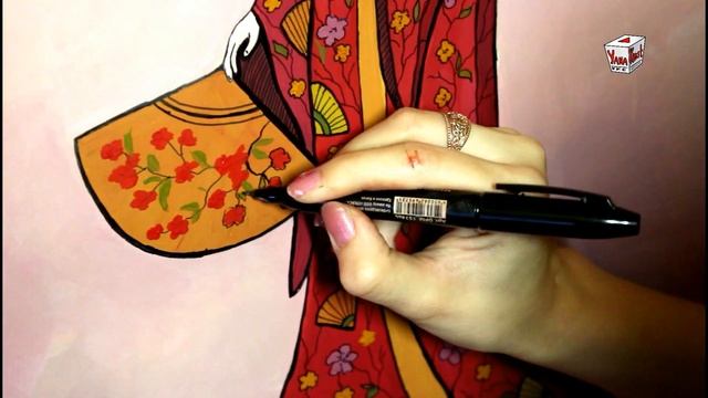 Декоративная живопись гуашью.Рисуем гейшу. смотреть онлайн