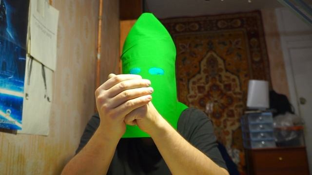 Голова в зелёной балаклаве хромакей, рассказ как и из чего можно сделать зелёный хромакей