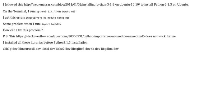 Ubuntu: ImportError: no module named md5 смотреть онлайн
