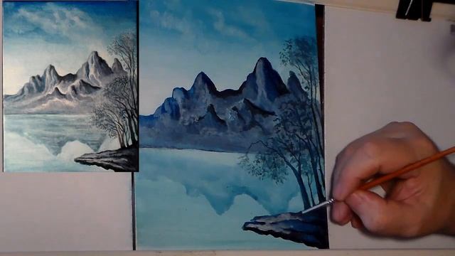 Плавные переходы (градиенты) акриловыми красками. Как рисовать пейзаж акрилом. смотреть онлайн