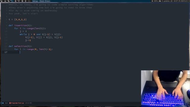 Coding simple sorting algorithms (Python in Doom Emacs) смотреть онлайн