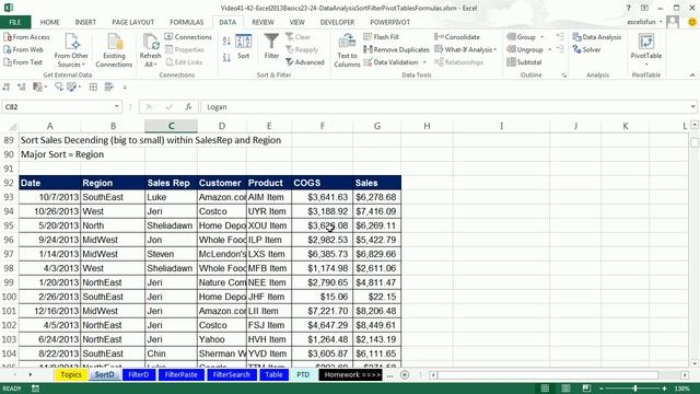 Office 2013 Class #41: Excel Basics 23: Sort and Filter, Basic Data Analysis (24 Examples) смотреть онлайн