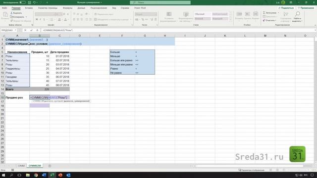 Функция СУММЕСЛИ в Excel // Функции суммирования смотреть онлайн