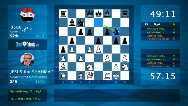 Анализ шахматной партии: JESUS ibn SHAHMAT - رامي0580, 1-0 (по ChessFriends.com) смотреть онлайн