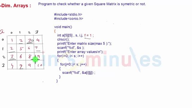 Module5_Arrays_Vid_46_Program to check whether a given square matrix is symmetric or not смотреть онлайн