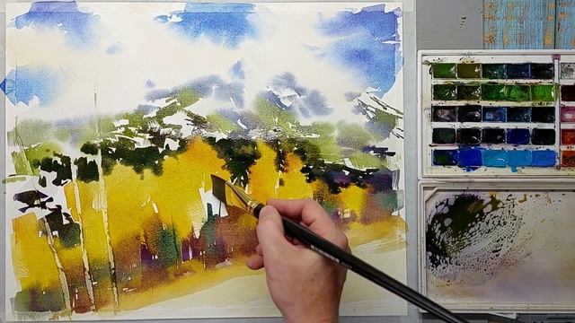 Осень в горах, подробный мастер-класс по акварели смотреть онлайн