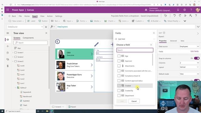 PowerApps Set Default Value Based On Another Field From A Dropdown