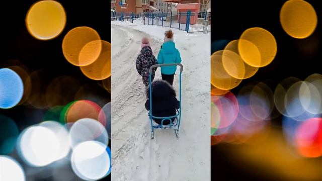 Валя Яна и Даша зимой, на санках видео для Малышей. смотреть онлайн