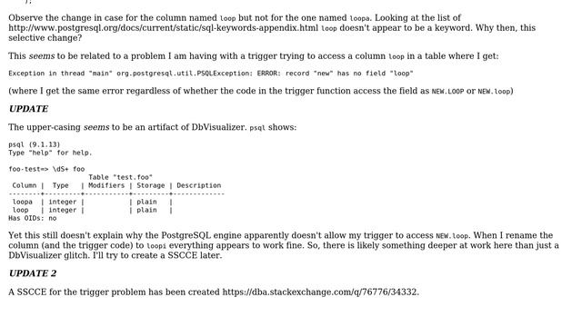 Databases: Why is the name `loop` treated differently in PostgreSQL? смотреть онлайн