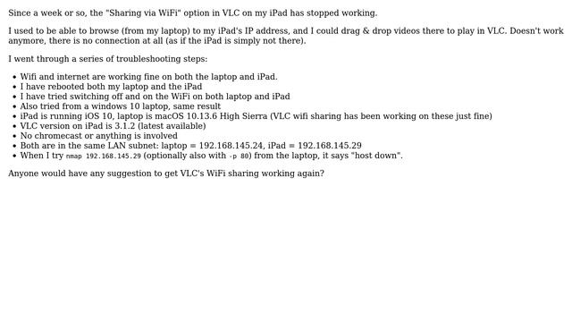 Apple: VLC on iOS: Sharing via WiFi doesn't work anymore? смотреть онлайн