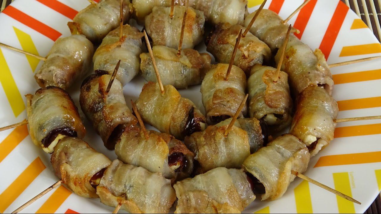 Финики фаршированные брынзой в беконе. Что приготовить на Новый год. смотреть онлайн