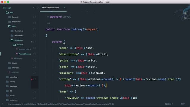 Ecommerce Restful API Laravel | Transforming Products #9