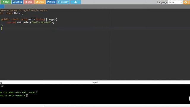 Java program to print hello world смотреть онлайн