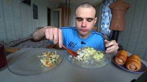 МУКБАНГ АСМР ПЮРЕ С РЫБОЙ/ МИНТАЙ ЖАРЕНЫЙ/ САЛАТ/ КОЛБАСА/ СОСИСКА В ТЕСТЕ/ EATING ASMR Mukbang #786