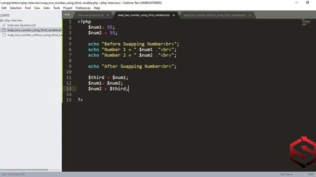 Swap two number using third variable in php | PHP interview questions смотреть онлайн