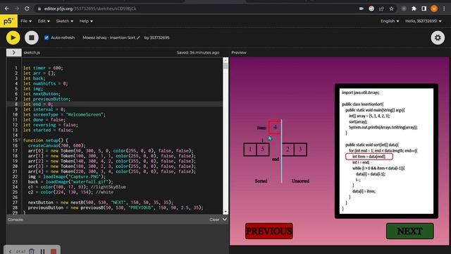 InsertionSort Java смотреть онлайн
