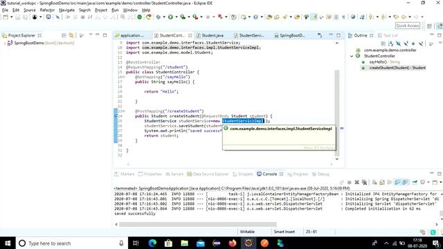 Springboot Tutorial 5 Use of Autowired and RequestBody annotaions смотреть онлайн