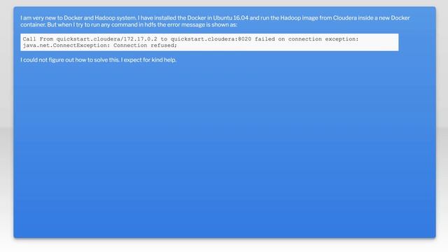 Call From quickstart.cloudera/172.17.0.2 to quickstart.cloudera:8020 failed on connection except... смотреть онлайн