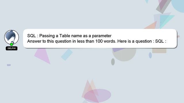 SQL : Passing a Table name as a parameter смотреть онлайн