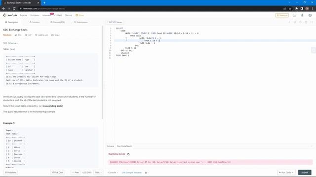 LeetCode Challenge 626 MW SQL: Exchange Seats смотреть онлайн